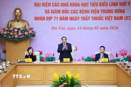 Thủ tướng Chính phủ Phạm Minh Chính gặp mặt đại diện các chuyên gia, nhà khoa học tiêu biểu trong lĩnh vực y tế. (Ảnh: Dương Giang/TTXVN)