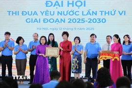 Bí thư Đảng ủy, Tổng giám đốc, Chủ tịch Hội đồng Thi đua - Khen thưởng TTXVN Vũ Việt Trang trao Bằng khen của Tổng Giám Đốc TTXVN cho Đồng chí Đoàn Thị Tuyết Nhung, Phó Tổng giám đốc TTXVN. (Ảnh: Lê Đông/TTXVN)