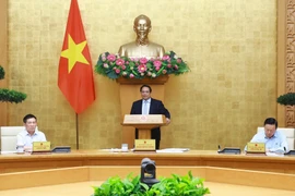 Thủ tướng Phạm Minh Chính chủ trì Phiên họp Chính phủ chuyên đề về xây dựng pháp luật tháng 4. (Ảnh: Dương Giang/TTXVN)