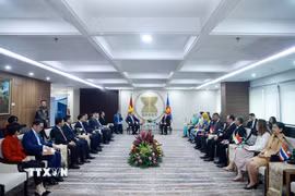 Tổng Bí thư Tô Lâm gặp Tổng Thư ký ASEAN ASEAN Kao Kim Hourn và Ủy ban đại diện thường trực bên cạnh ASEAN (CPR). (Ảnh: Thống Nhất/TTXVN)