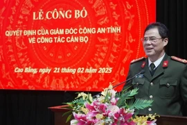 Đại tá Vũ Hồng Quang, Giám đốc Công an tỉnh Cao Bằng phát biểu. (Ảnh: Hoàng Tiến/TTXVN phát)