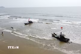 Mặc dù giá nhiên liệu tăng cao, nhưng ngư dân Thanh Hóa vẫn tiếp tục bám biển, mưu sinh và giữ gìn nghề truyền thống. (Ảnh: Hoa Mai/TTXVN)