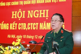 Đại tướng Nguyễn Trọng Nghĩa, Chủ nhiệm Tổng cục Chính trị Quân đội Nhân dân Việt Nam phát biểu kết luận hội nghị. (Ảnh: Trọng Đức/TTXVN)