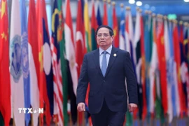 Thủ tướng Phạm Minh Chính đến dự chiêu đãi các Trưởng đoàn tham dự Hội nghị Thượng đỉnh Tổ chức Hợp tác Thượng Hải (SCO) 2025. (Ảnh: Dương Giang/TTXVN)