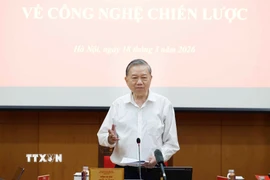 Tổng Bí thư Tô Lâm, Trưởng Ban Chỉ đạo Trung ương về phát triển khoa học, công nghệ, đổi mới sáng tạo và chuyển đổi số phát biểu. (Ảnh: Thống Nhất/TTXVN)