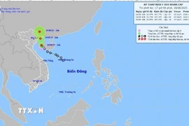 Hướng di chuyển của áp thấp nhiệt đới lúc 16 giờ ngày 18/08. (Ảnh: TTXVN)