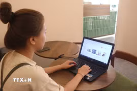 Khách hàng chọn mua sản phẩm trên các trang bán hàng điện tử. (Ảnh: Bích Huệ/TTXVN)
