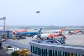 Tàu bay của Vietnam Airlines, Vietjet Air, Sun PhuQuoc Airway. (Ảnh: Quốc Khánh/TTXVN)