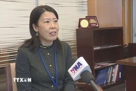 Trưởng Văn phòng Liên hợp quốc về chống Ma túy và Tội phạm (UNODC), bà Xiaohong Li, trả lời phỏng vấn phóng viên TTXVN tại New York. (Ảnh: Hoài Thanh/TTXVN)