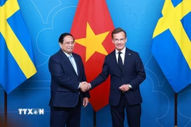 Thủ tướng Thụy Điển Ulf Kristersson hội đàm với Thủ tướng Phạm Minh Chính. (Ảnh: Dương Giang/TTXVN)