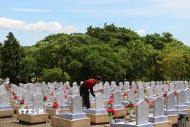 Người dân thắp hương tại nghĩa trang tri ân các Anh hùng liệt sỹ. (Ảnh: Tường Vi/TTXVN)