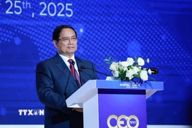 Thủ tướng Phạm Minh Chính phát biểu tại Chương trình CEO500- TEA CONNECT. (Ảnh: Dương Giang/TTXVN)