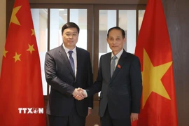 Đồng chí Lê Hoài Trung, Bí thư Trung ương Đảng, Bộ trưởng Ngoại giao và đồng chí Vi Thao, Chủ tịch Khu tự trị dân tộc Choang, Quảng Tây (Trung Quốc). (Ảnh: An Đăng/TTXVN)