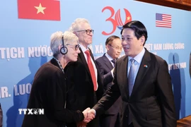 Chủ tịch nước Lương Cường gặp gỡ những người bạn, nhân dân tiến bộ Hoa Kỳ. (Ảnh: Lâm Khánh/TTXVN)