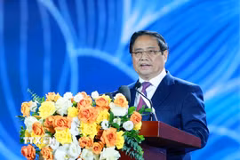 Thủ tướng Phạm Minh Chính phát biểu bế mạc Triển lãm thành tựu đất nước “80 năm hành trình Độc lập-Tự do-Hạnh phúc”. (Ảnh: Dương Giang/TTXVN)