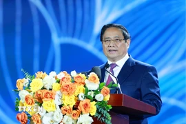 Thủ tướng Phạm Minh Chính phát biểu bế mạc Triển lãm thành tựu đất nước “80 năm hành trình Độc lập-Tự do-Hạnh phúc”. (Ảnh: Dương Giang/TTXVN)