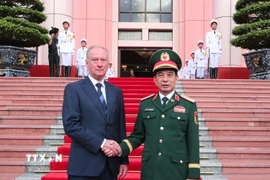 Đại tướng Phan Văn Giang và Trợ lý Tổng thống, Chủ tịch Hội đồng Biển Liên bang Nga, Ngài Nikolai Patrushev trước khi hội đàm. (Ảnh: Trọng Đức/TTXVN)