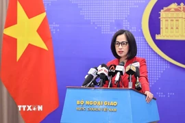 Người phát ngôn Bộ Ngoại giao Phạm Thu Hằng trả lời câu hỏi của các cơ quan báo chí trong nước và quốc tế. (Ảnh: Minh Đức/TTXVN)