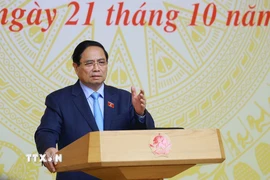 Thủ tướng Phạm Minh Chính chủ trì Phiên họp lần thứ 18 Ban Chỉ đạo Quốc gia về chống khai thác hải sản bất hợp pháp. (Ảnh: Dương Giang/TTXVN)