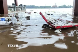 Lũ trên các sông ở Quảng Trị đang lên nhanh. (Ảnh: Thanh Thủy/TTXVN)