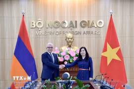 Thứ trưởng Ngoại giao Lê Thị Thu Hằng cùng Thứ trưởng Ngoại giao Armenia Mnatsakan Safaryan đồng chủ trì tham vấn chính trị Việt Nam-Armenia. (Ảnh: TTXVN phát)