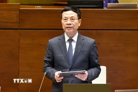 Bộ trưởng Bộ Khoa học và Công nghệ Nguyễn Mạnh Hùng giải trình, làm rõ một số vấn đề đại biểu Quốc hội nêu. (Ảnh: Doãn Tấn/TTXVN)