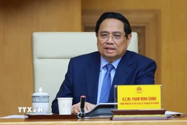 Thủ tướng Phạm Minh Chính phát biểu tại buổi tiếp Hội đồng Kinh doanh châu Âu-ASEAN (EU-ABC) và Hiệp hội doanh nghiệp châu Âu tại Việt Nam (EuroCham). (Ảnh: Dương Giang/TTXVN)