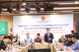 Tổng lãnh sự quán Việt Nam tại Khon Kaen (Thái Lan) Đinh Hoàng Linh (đứng) chủ trì hội thảo. (Ảnh: Đỗ Sinh/TTXVN)