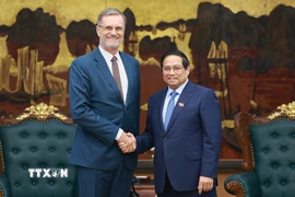 Thủ tướng Phạm Minh Chính tiếp Đại sứ Cộng hòa Pháp tại Việt Nam Olivier Brochet. (Ảnh: Dương Giang/TTXVN)