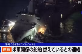 Cháy lớn trên tàu hải quân Mỹ USS New Orleans ở ngoài khơi Nhật Bản