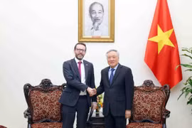 Phó Thủ tướng Thường trực Nguyễn Hòa Bình tiếp Đại sứ Liên hiệp Vương quốc Anh và Bắc Ireland tại Việt Nam Iain Frew. (Ảnh: Phạm Kiên/TTXVN)