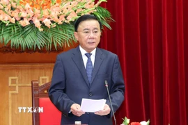 Đồng chí Trần Cẩm Tú, Ủy viên Bộ Chính trị, Thường trực Ban Bí thư phát biểu tại buổi tiếp. (Ảnh: Phương Hoa/TTXVN)