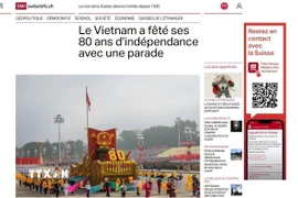 Bài viết trên SwissInfo có nhan đề “Việt Nam kỷ niệm 80 năm độc lập với lễ diễu hành quy mô lớn”. (Ảnh: Chụp bài báo)