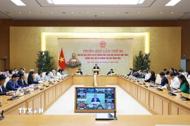 Thủ tướng Phạm Minh Chính chủ trì Phiên họp lần thứ 32 của Ban Chỉ đạo chống khai thác hải sản bất hợp pháp. (Ảnh: Dương Giang/TTXVN)