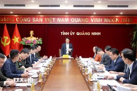 Đại tướng Lương Tam Quang, Ủy viên Bộ Chính trị, Bộ trưởng Bộ Công an, Trưởng đoàn kiểm tra số 17 phát biểu chỉ đạo tại buổi công bố quyết định kiểm tra, giám sát đối với Ban Thường vụ Tỉnh ủy Quảng Ninh, chiều 3/3. (Ảnh: TTXVN phát)