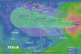 Hướng di chuyển bão số 5 từ hệ thống giám sát thiên tai Việt Nam, lúc 13 giờ ngày 23/8. (Ảnh: TTXVN phát)
