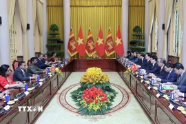 Chủ tịch nước Lương Cường hội đàm với Tổng thống Sri Lanka Anura Kumara Dissanayaka. (Ảnh: Lâm Khánh/TTXVN)