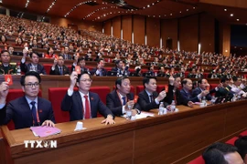 Đại hội biểu quyết thông qua số lượng Ủy viên Ban Chấp hành Trung ương Đảng khóa XIV. (Ảnh: TTXVN)