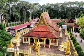 Năm 1842, chùa Âng được xây dựng lại bằng gỗ quý, lợp ngói, tường xây; những năm về sau chùa cũng trải qua nhiều đợt trùng tu với quy mô nhỏ.(Ảnh: Hồng Đạt/TTXVN)