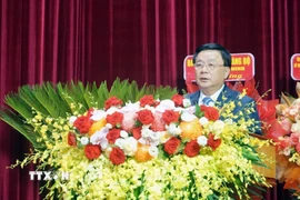 Ủy viên Bộ Chính trị, Chủ tịch Hội đồng Lý luận Trung ương, Giám đốc Học viện Chính trị Quốc gia Hồ Chí Minh Nguyễn Xuân Thắng dự và phát biểu tại Đại hội. (Ảnh: TTXVN phát)