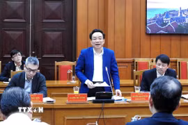 Đồng chí Nghiêm Phú Cường, Phó Chủ nhiệm Ủy ban Kiểm tra Trung ương, Phó Trưởng đoàn Thường trực chủ trì buổi làm việc. (Ảnh: Quốc Dũng/TTXVN)