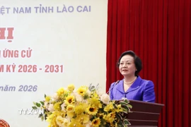 Bí thư Trung ương Đảng, Phó Thủ tướng Chính phủ Phạm Thị Thanh Trà đại diện cho các ứng cử viên phát biểu tại hội nghị. (Ảnh: Tuấn Anh/TTXVN)