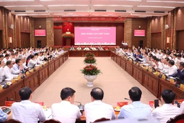 Hội nghị lần thứ năm Ban Chấp hành Đảng bộ thành phố Hà Nội khóa XVIII, nhiệm kỳ 2025-2030. (Ảnh: Văn Điệp/TTXVN)