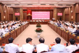 Hội nghị lần thứ năm Ban Chấp hành Đảng bộ thành phố Hà Nội khóa XVIII, nhiệm kỳ 2025-2030. (Ảnh: Văn Điệp/TTXVN)