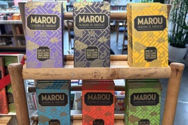 Các dòng sản phẩm của Chocolate Marou. (Ảnh: Hồng Nhung/TTXVN)