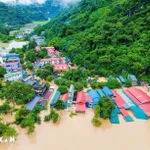 Xã Bảo Lâm ở Cao Bằng ngập chìm trong lũ. (Ảnh: TTXVN phát)