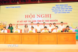 Lễ ký kết hợp tác giữa Tỉnh ủy Thái Nguyên và các cơ quan báo chí Trung ương giai đoạn 2026- 2030. (Ảnh: Trần Trang/TTXVN)