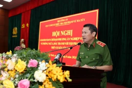 Trung tướng Nguyễn Văn Viện, Cục trưởng Cục Cảnh sát điều tra tội phạm về ma túy phát biểu. (Ảnh: Thanh Tân/TTXVN)