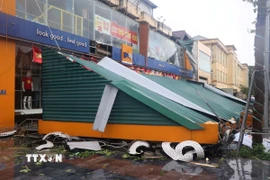 Nhiều cửa hàng tại Nghệ An bị đổ sập do mưa bão. (Ảnh: Trịnh Duy Hưng/TTXVN) 