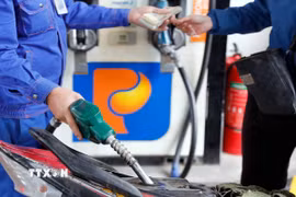 Mua bán xăng, dầu tại điểm kinh doanh xăng dầu Petrolimex. (Ảnh: Trần Việt/TTXVN)